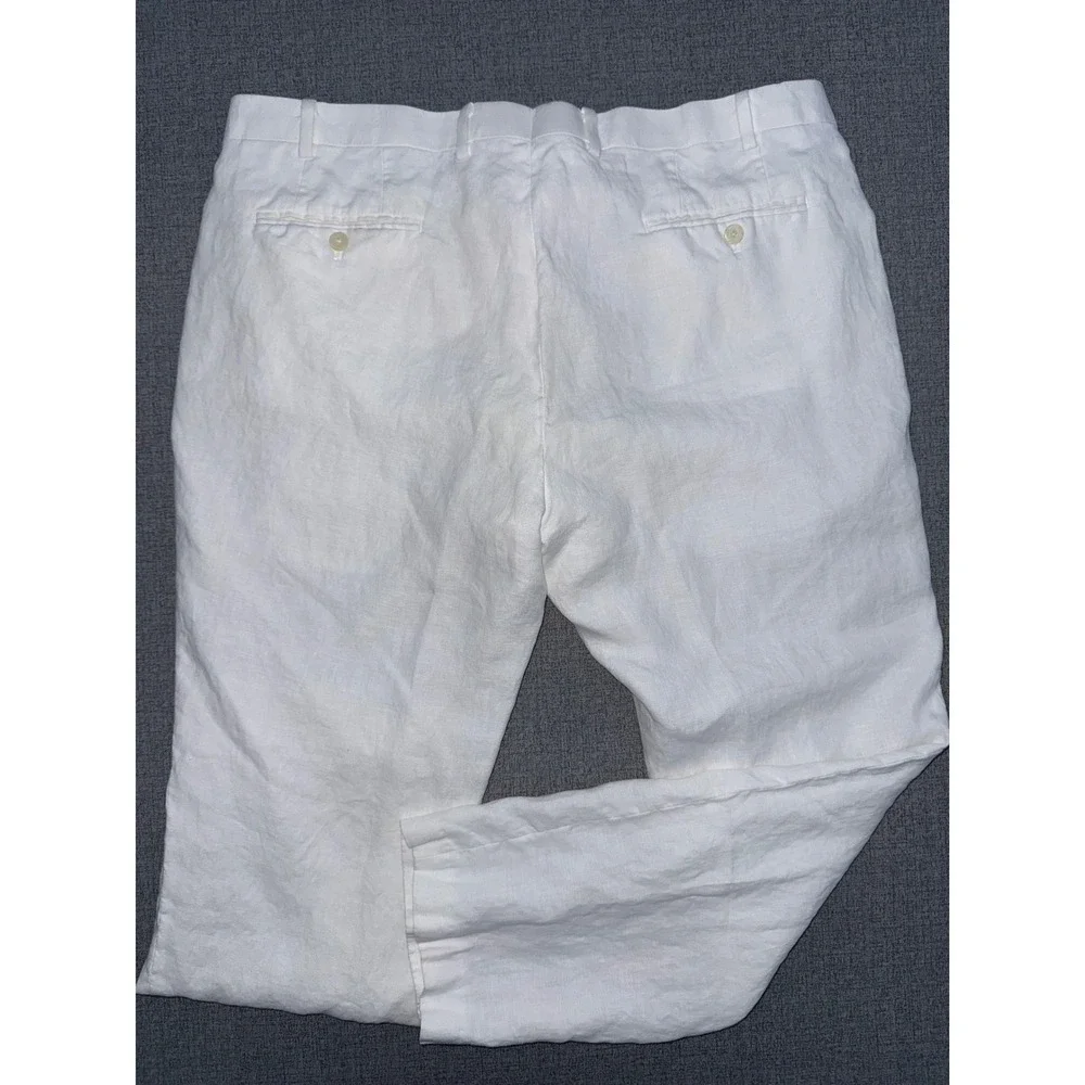Ralph Lauren Black Label 39x28 Linen Pants White Flat Front Trousers Men